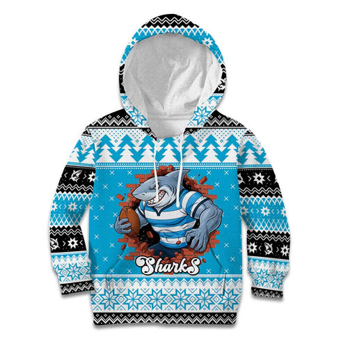 Claus Shark Strikes Personalized Kid Hoodie Christmas Rugby League Spirit - Aussie Hoodie