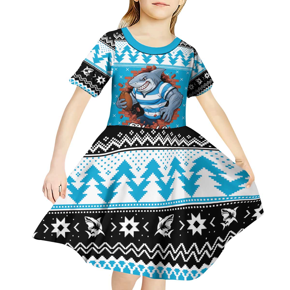 Claus Shark Strikes Personalized Kid Short Sleeve Dress Christmas Rugby League Spirit - Aussie Hoodie