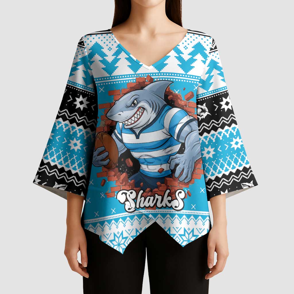 Claus Shark Strikes Personalized Kimono Sleeve Blouse Christmas Rugby League Spirit - Aussie Hoodie