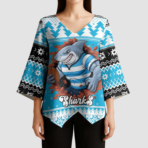 Claus Shark Strikes Personalized Kimono Sleeve Blouse Christmas Rugby League Spirit - Aussie Hoodie