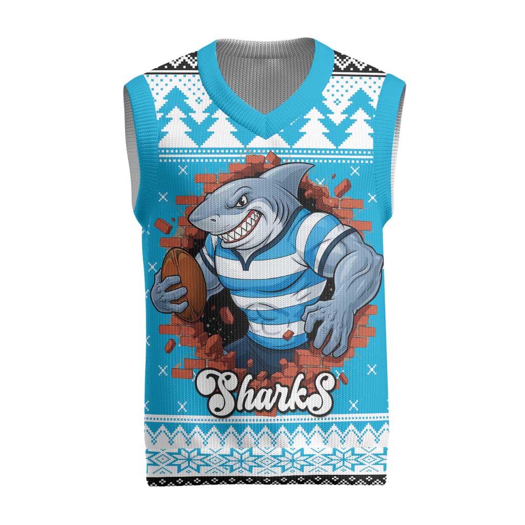 Claus Shark Strikes Personalized Christmas Knitted V-Neck Vest Christmas Rugby League Spirit - Aussie Hoodie