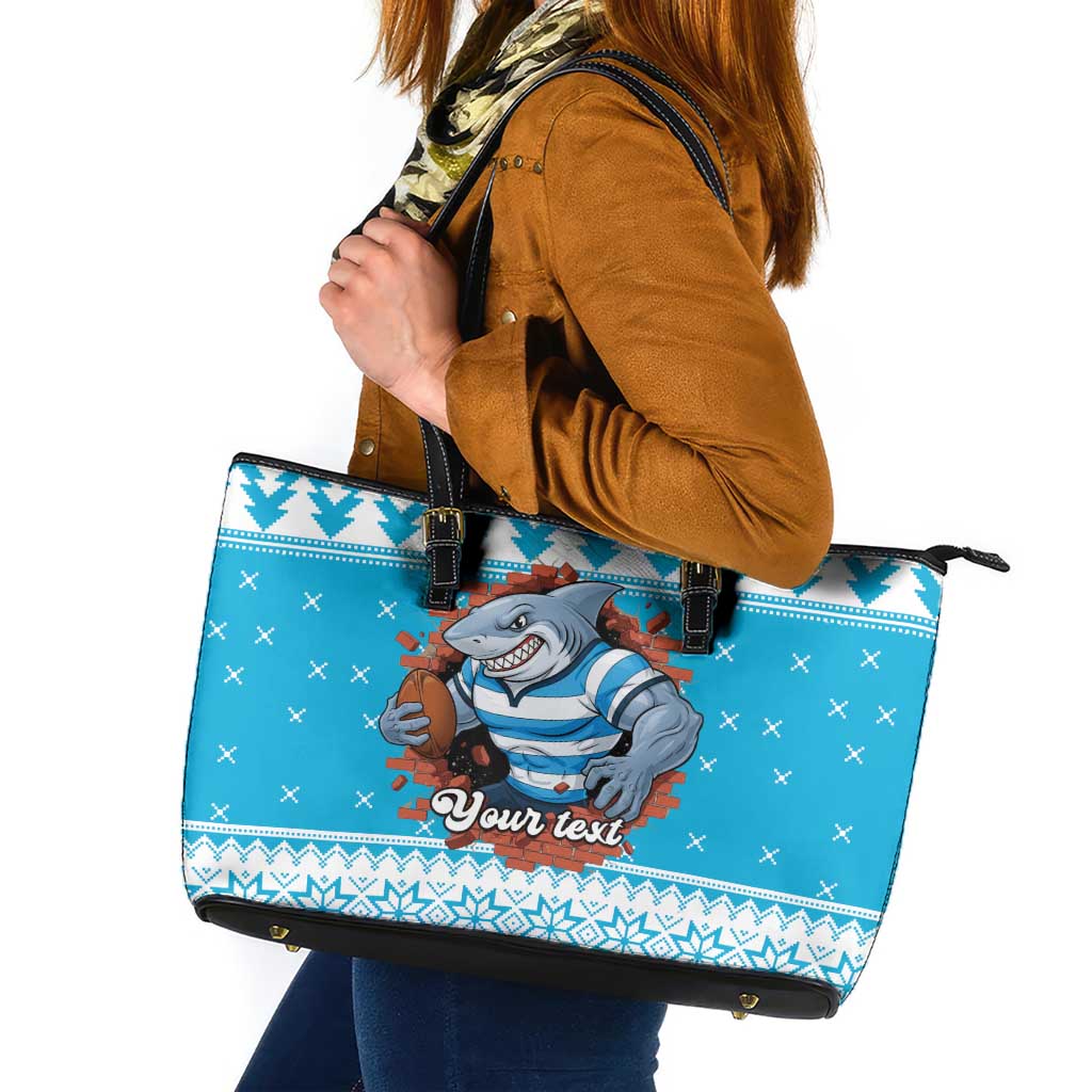Claus Shark Strikes Personalized Leather Tote Bag Christmas Rugby League Spirit - Aussie Hoodie