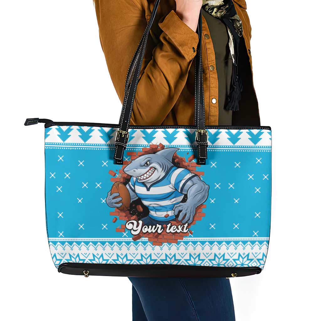 Claus Shark Strikes Personalized Leather Tote Bag Christmas Rugby League Spirit - Aussie Hoodie