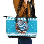 Claus Shark Strikes Personalized Leather Tote Bag Christmas Rugby League Spirit - Aussie Hoodie