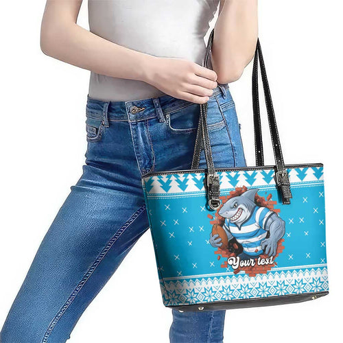Claus Shark Strikes Personalized Leather Tote Bag Christmas Rugby League Spirit - Aussie Hoodie