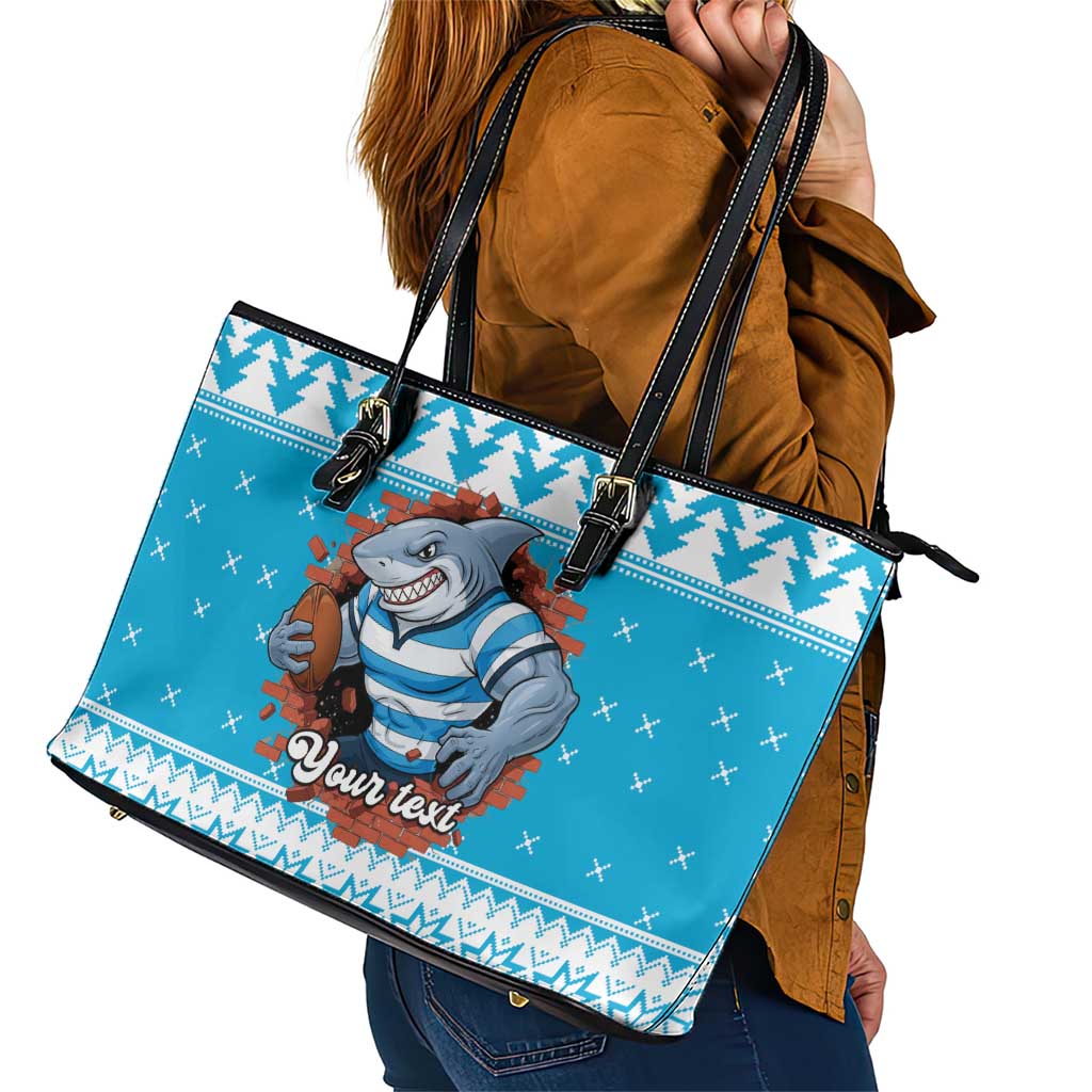 Claus Shark Strikes Personalized Leather Tote Bag Christmas Rugby League Spirit - Aussie Hoodie