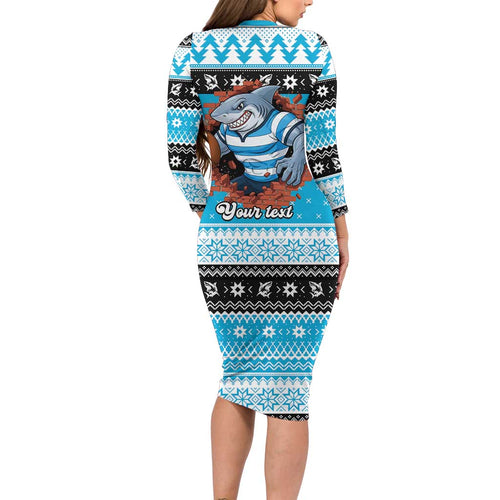 Claus Shark Strikes Personalized Long Sleeve Bodycon Dress Christmas Rugby League Spirit - Aussie Hoodie
