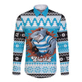 Claus Shark Strikes Personalized Long Sleeve Button Shirt Christmas Rugby League Spirit - Aussie Hoodie
