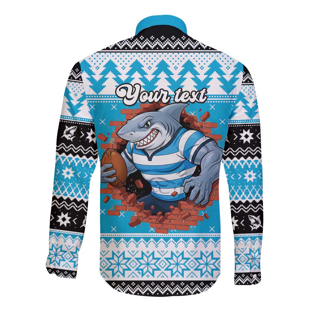Claus Shark Strikes Personalized Long Sleeve Button Shirt Christmas Rugby League Spirit - Aussie Hoodie
