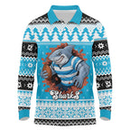 Claus Shark Strikes Personalized Long Sleeve Polo Shirt Christmas Rugby League Spirit - Aussie Hoodie