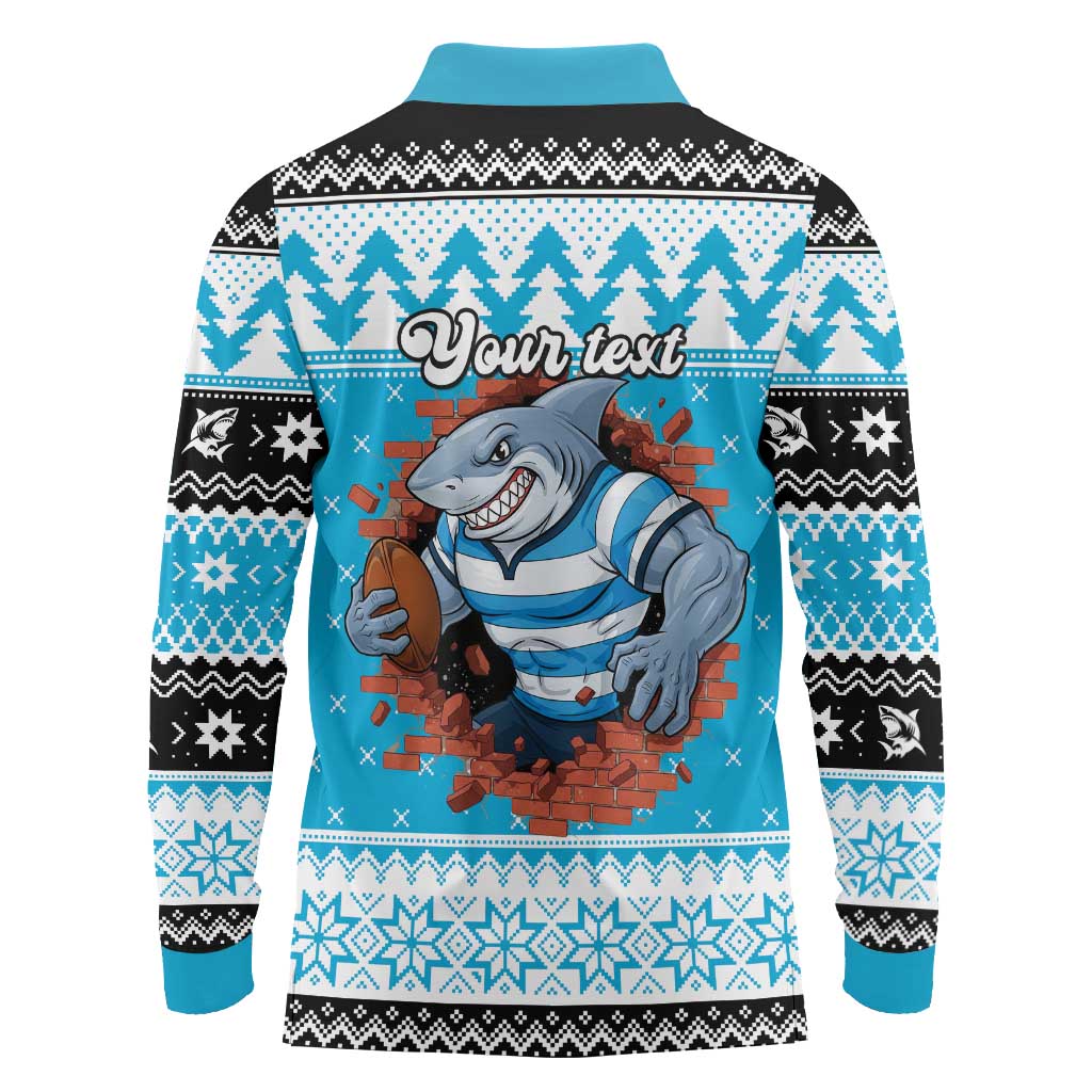 Claus Shark Strikes Personalized Long Sleeve Polo Shirt Christmas Rugby League Spirit - Aussie Hoodie