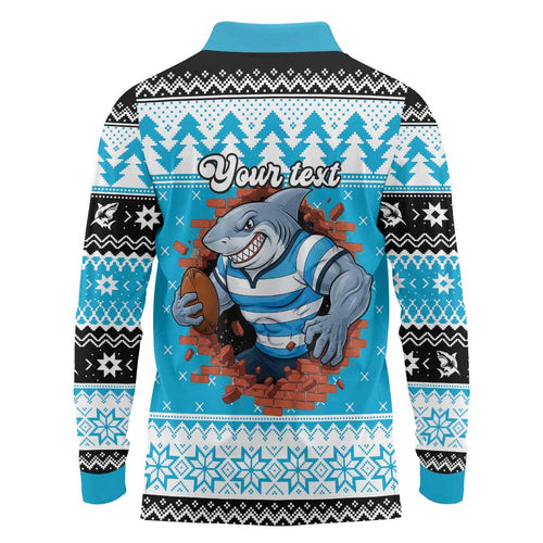 Claus Shark Strikes Personalized Long Sleeve Polo Shirt Christmas Rugby League Spirit - Aussie Hoodie