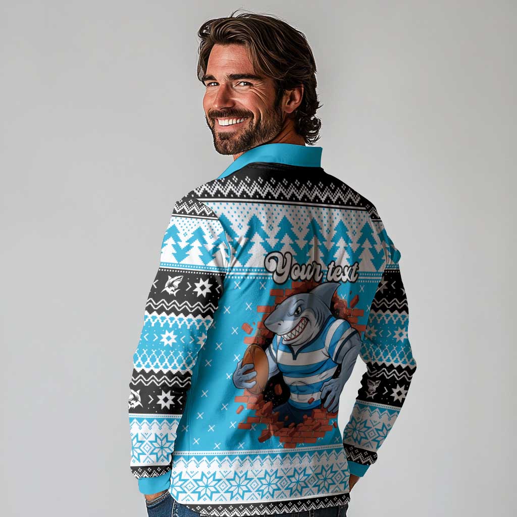 Claus Shark Strikes Personalized Long Sleeve Polo Shirt Christmas Rugby League Spirit - Aussie Hoodie