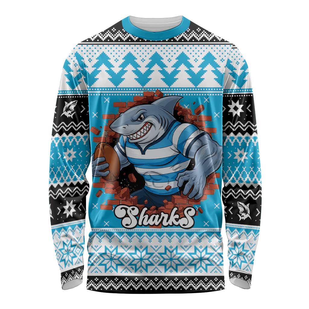 Claus Shark Strikes Personalized Long Sleeve Shirt Christmas Rugby League Spirit - Aussie Hoodie