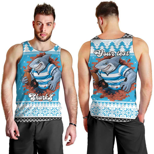 Claus Shark Strikes Personalized Men Tank Top Christmas Rugby League Spirit - Aussie Hoodie