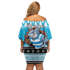 Claus Shark Strikes Personalized Off Shoulder Short Dress Christmas Rugby League Spirit - Aussie Hoodie