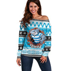 Claus Shark Strikes Personalized Off Shoulder Sweater Christmas Rugby League Spirit - Aussie Hoodie