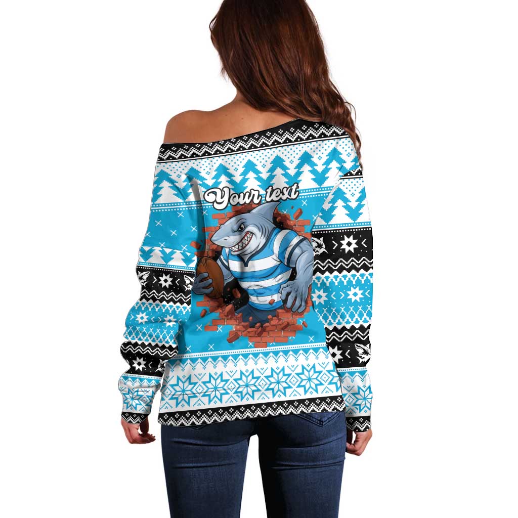 Claus Shark Strikes Personalized Off Shoulder Sweater Christmas Rugby League Spirit - Aussie Hoodie