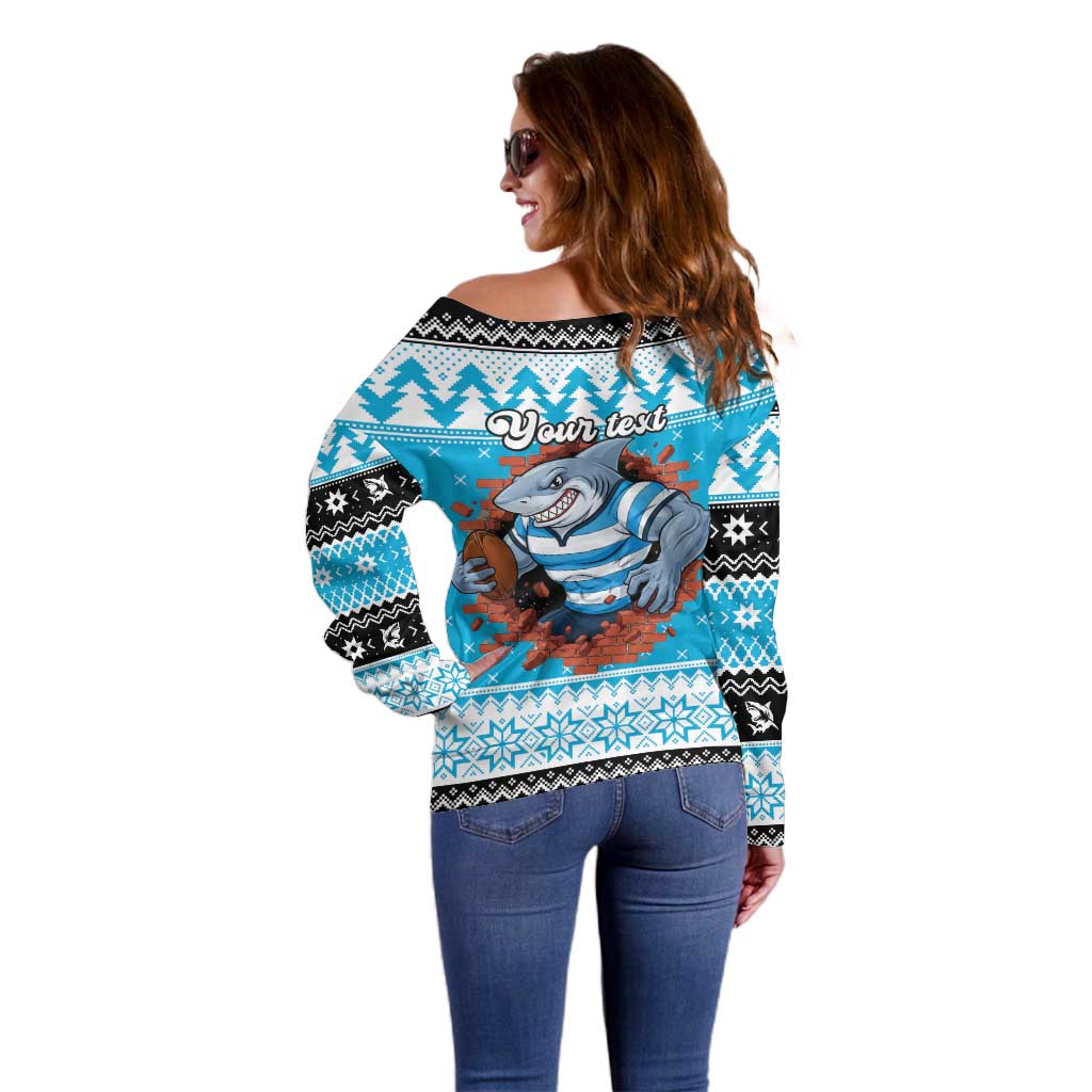 Claus Shark Strikes Personalized Off Shoulder Sweater Christmas Rugby League Spirit - Aussie Hoodie