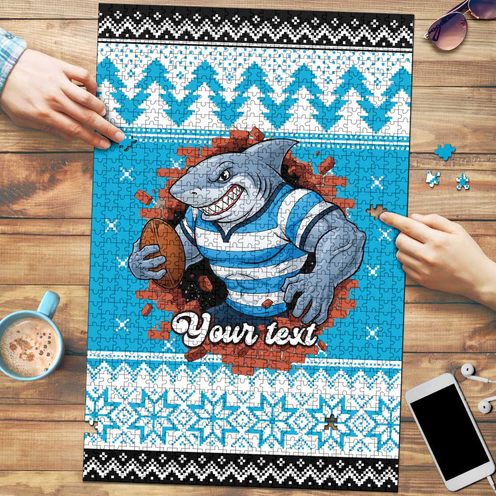 Claus Shark Strikes Personalized Puzzle Christmas Rugby League Spirit - Aussie Hoodie