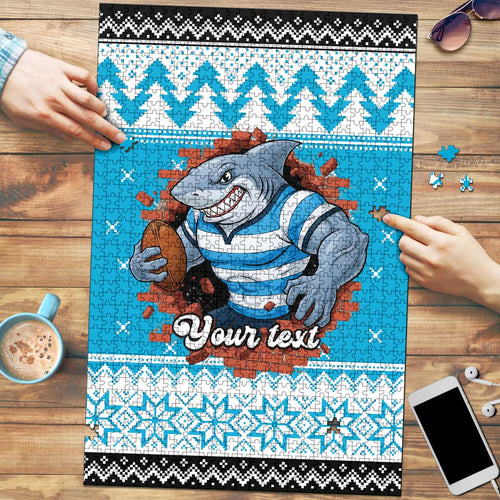 Claus Shark Strikes Personalized Puzzle Christmas Rugby League Spirit - Aussie Hoodie