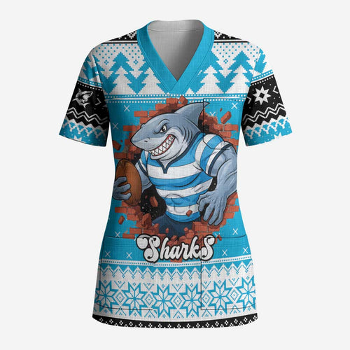 Claus Shark Strikes Personalized Scrub Top Christmas Rugby League Spirit - Aussie Hoodie