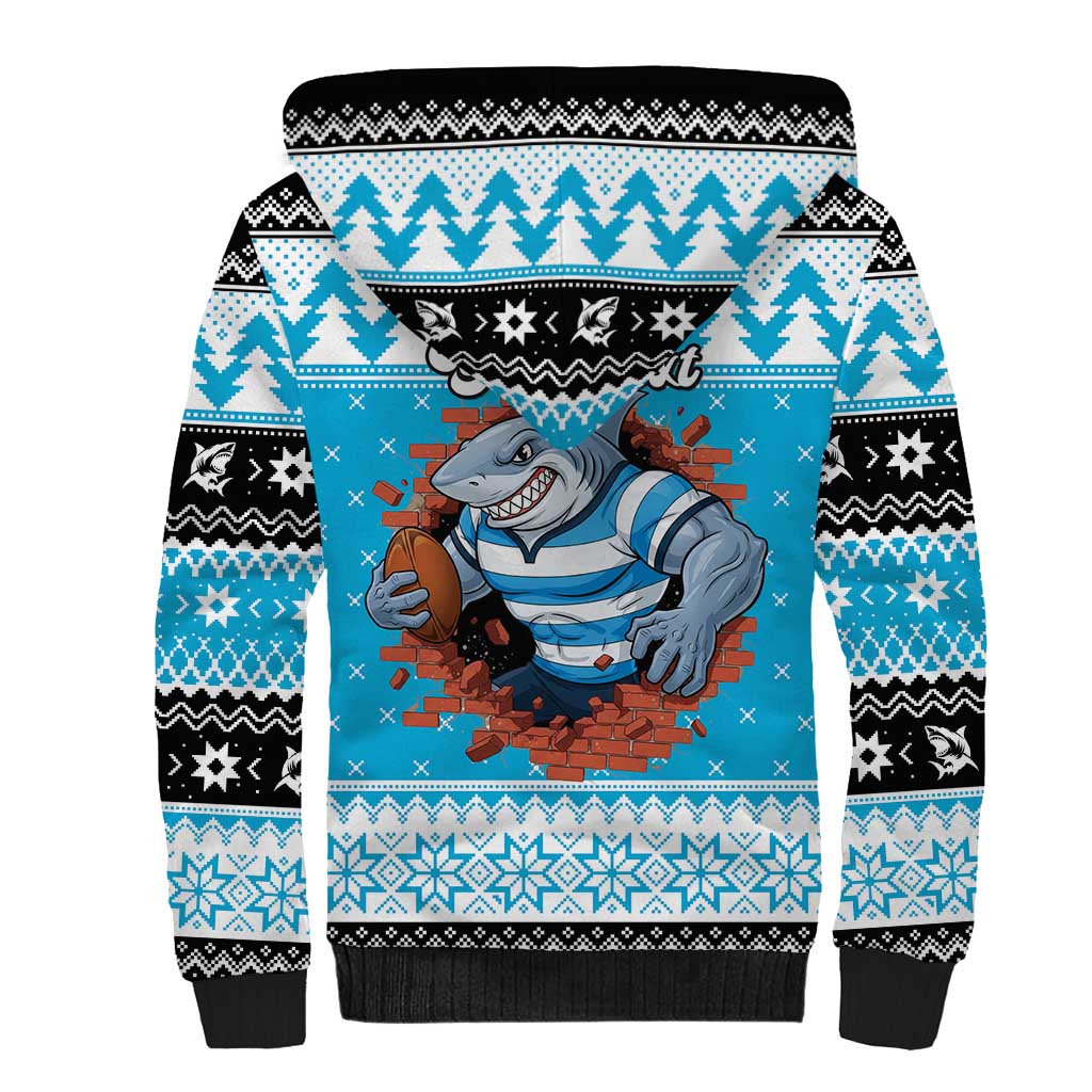 Claus Shark Strikes Personalized Sherpa Hoodie Christmas Rugby League Spirit - Aussie Hoodie