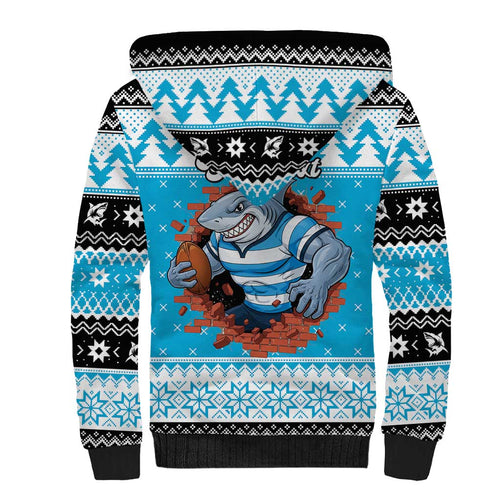 Claus Shark Strikes Personalized Sherpa Hoodie Christmas Rugby League Spirit - Aussie Hoodie