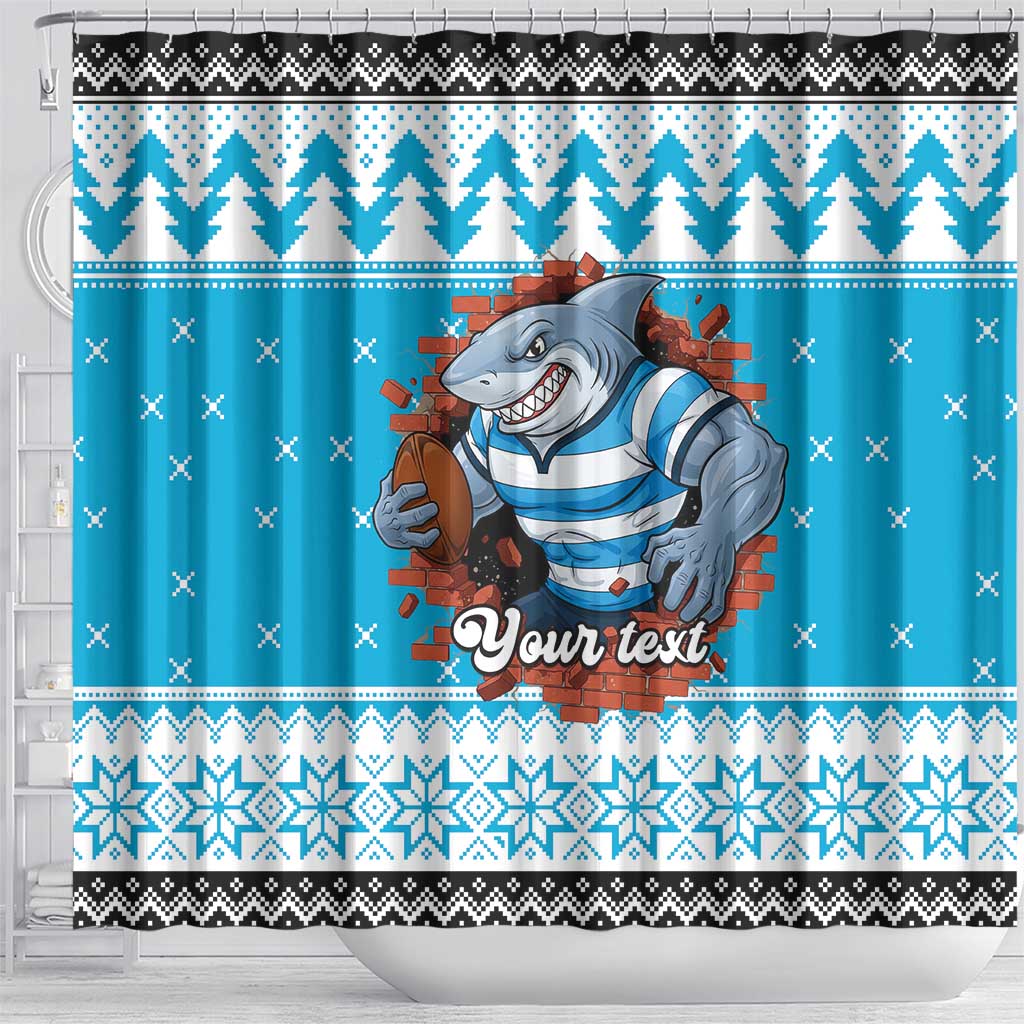 Claus Shark Strikes Personalized Shower Curtain Christmas Rugby League Spirit - Aussie Hoodie