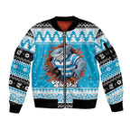 Claus Shark Strikes Personalized Sleeve Zip Bomber Jacket Christmas Rugby League Spirit - Aussie Hoodie
