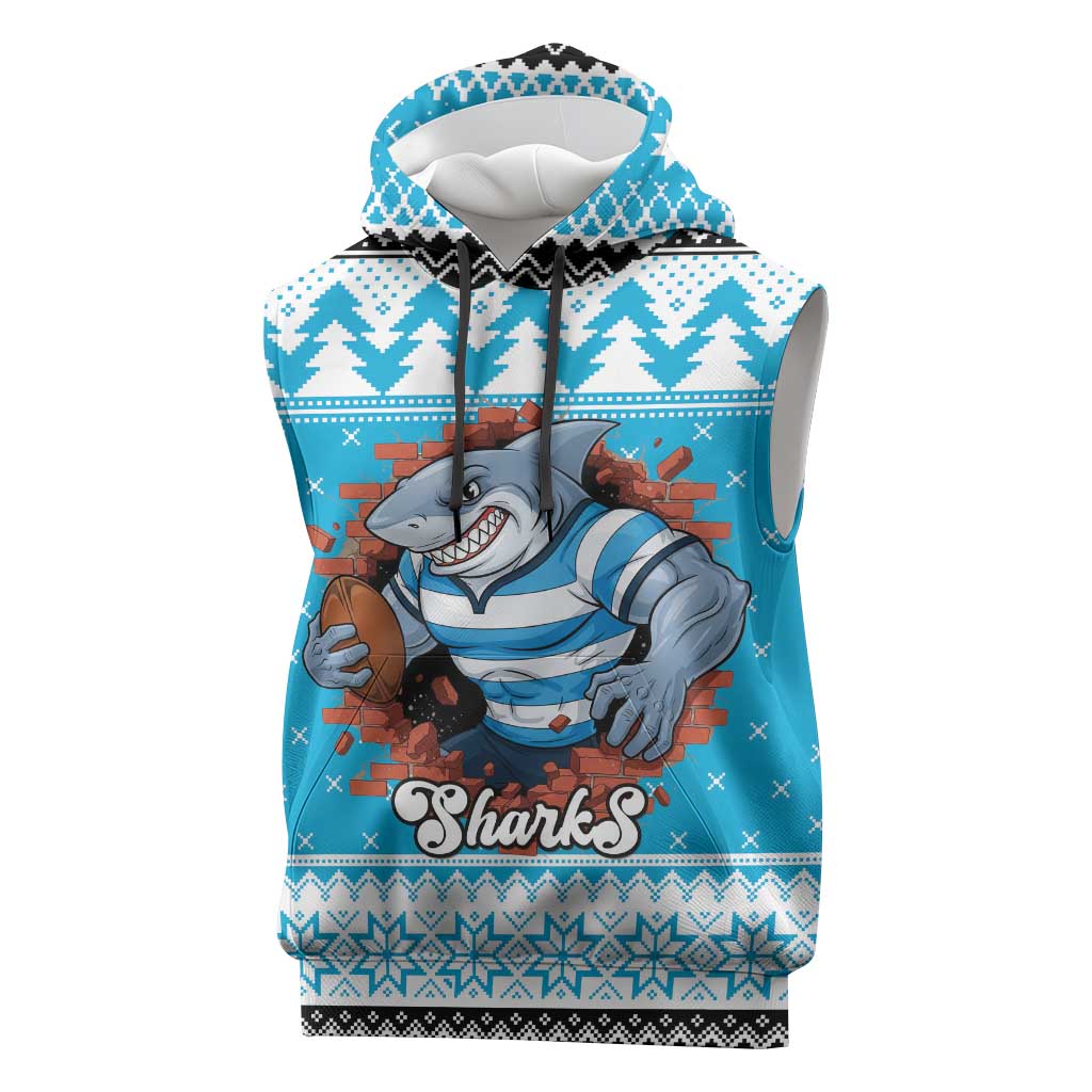 Claus Shark Strikes Personalized Sleeveless Hoodie Christmas Rugby League Spirit - Aussie Hoodie