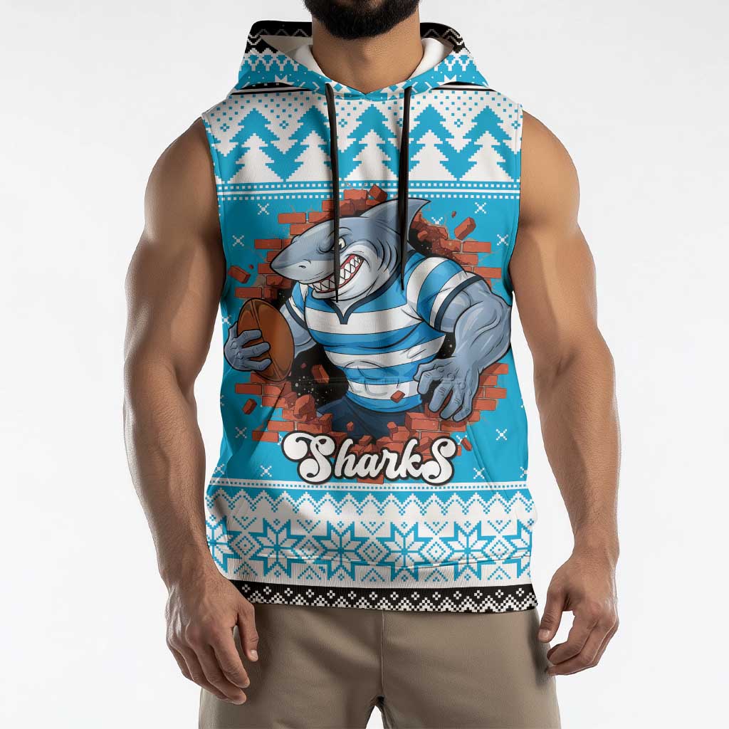 Claus Shark Strikes Personalized Sleeveless Hoodie Christmas Rugby League Spirit - Aussie Hoodie