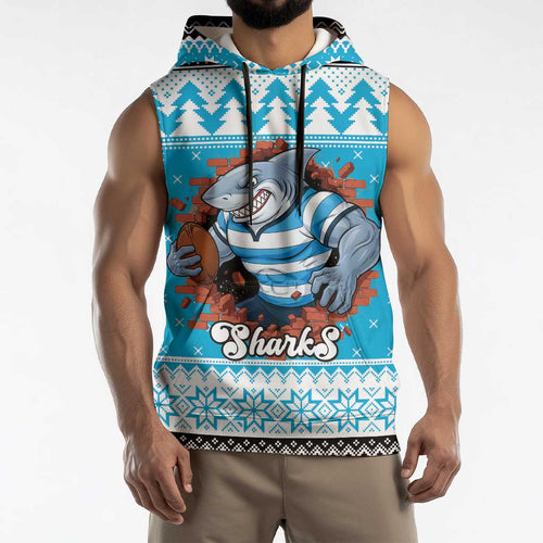 Claus Shark Strikes Personalized Sleeveless Hoodie Christmas Rugby League Spirit - Aussie Hoodie
