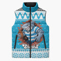 Claus Shark Strikes Personalized Sleeveless Puffer Jacket Christmas Rugby League Spirit - Aussie Hoodie