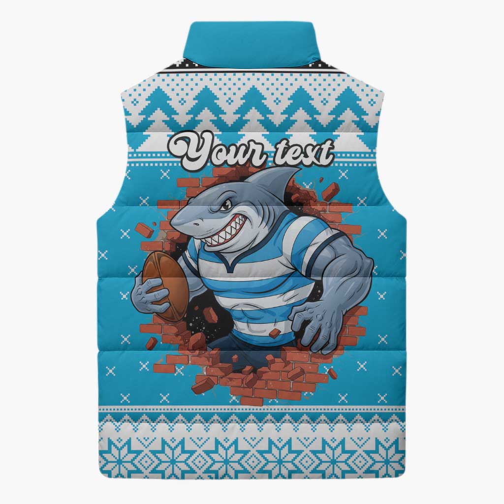 Claus Shark Strikes Personalized Sleeveless Puffer Jacket Christmas Rugby League Spirit - Aussie Hoodie