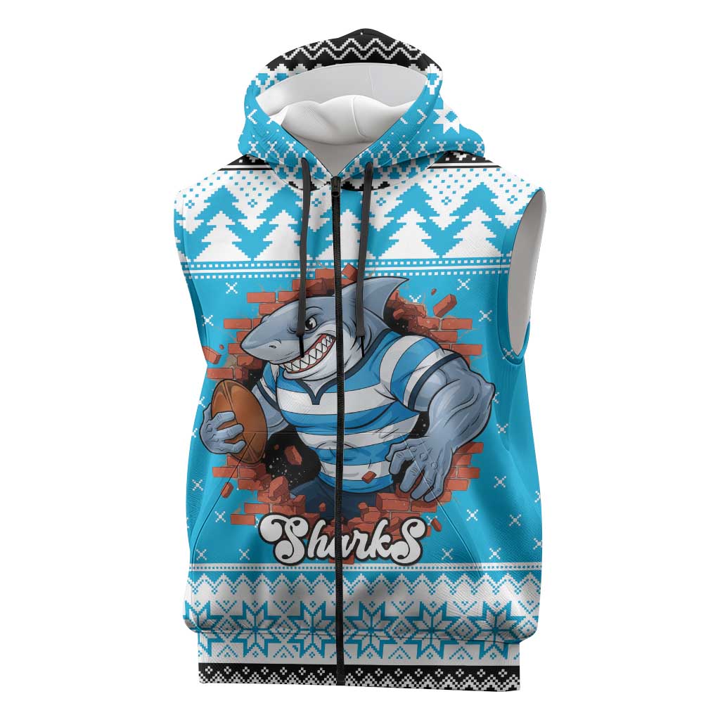 Claus Shark Strikes Personalized Sleeveless Zip Hoodie Christmas Rugby League Spirit LT9