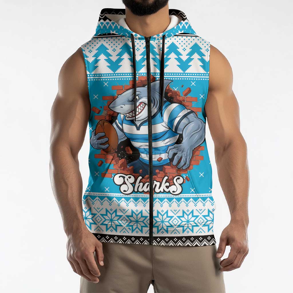 Claus Shark Strikes Personalized Sleeveless Zip Hoodie Christmas Rugby League Spirit LT9