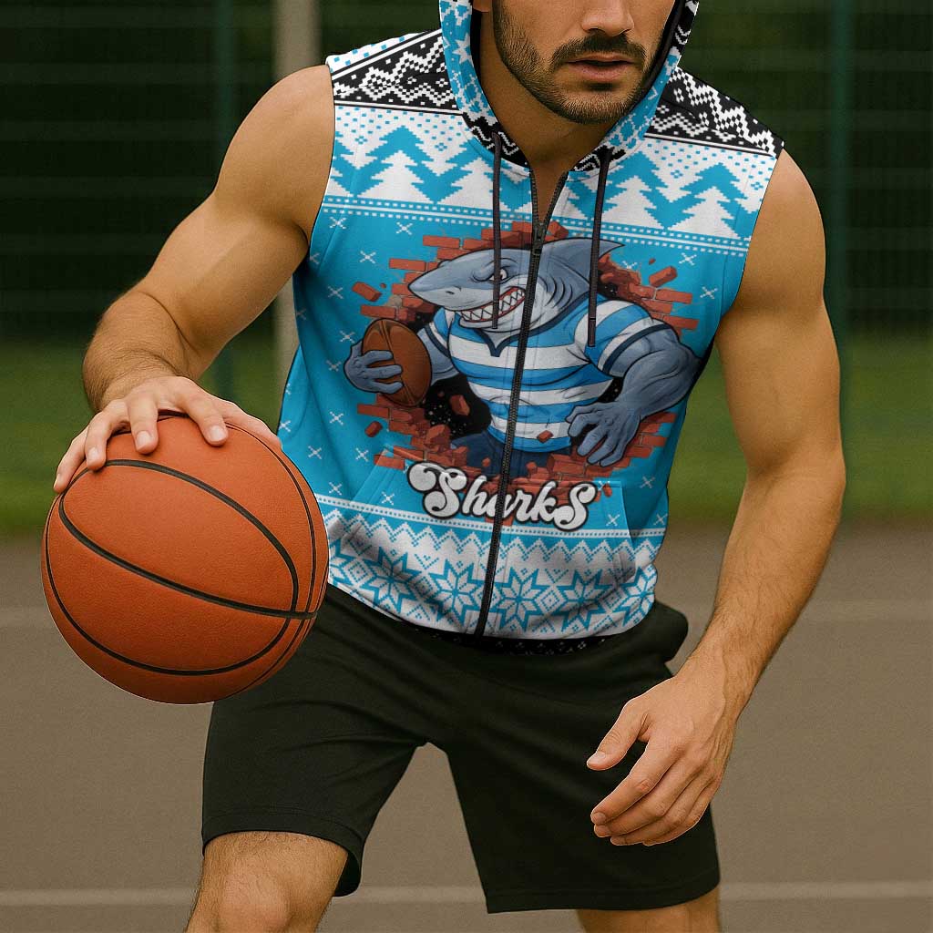 Claus Shark Strikes Personalized Sleeveless Zip Hoodie Christmas Rugby League Spirit LT9