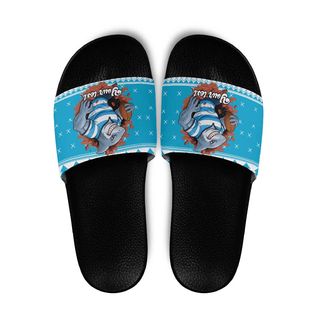 Claus Shark Strikes Personalized Slide Sandals Christmas Rugby League Spirit - Aussie Hoodie