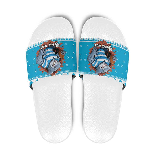 Claus Shark Strikes Personalized Slide Sandals Christmas Rugby League Spirit - Aussie Hoodie