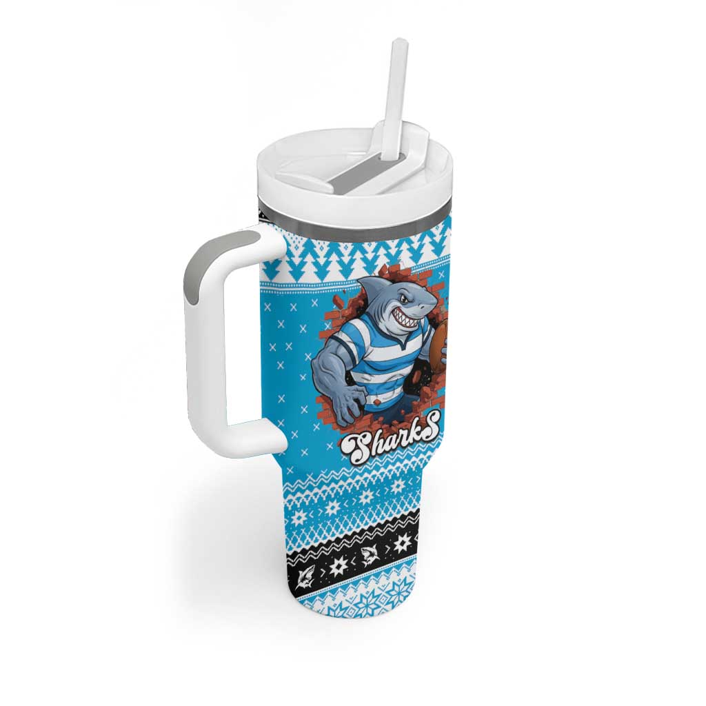 Claus Shark Strikes Personalized Tumbler With Handle Christmas Rugby League Spirit - Aussie Hoodie