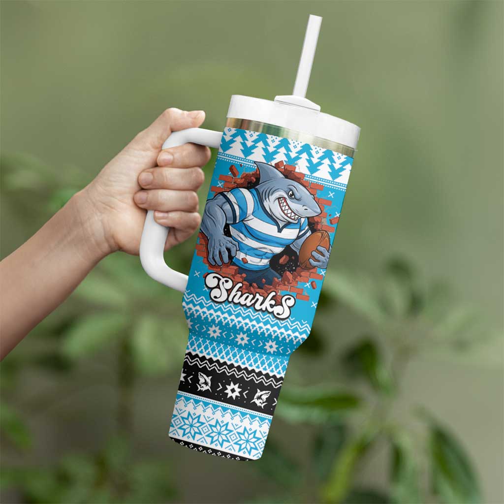 Claus Shark Strikes Personalized Tumbler With Handle Christmas Rugby League Spirit - Aussie Hoodie