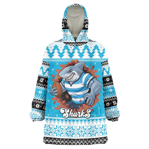 Claus Shark Strikes Personalized Wearable Blanket Hoodie Christmas Rugby League Spirit - Aussie Hoodie