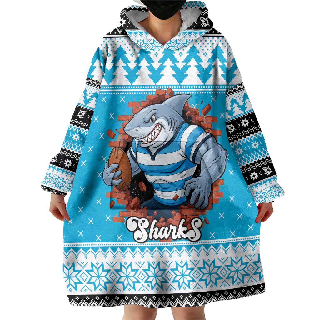 Claus Shark Strikes Personalized Wearable Blanket Hoodie Christmas Rugby League Spirit - Aussie Hoodie