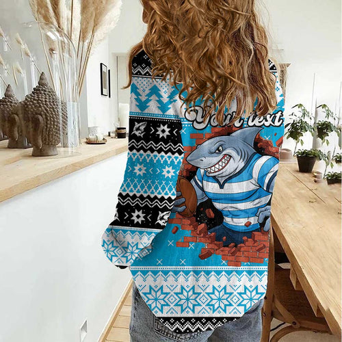 Claus Shark Strikes Personalized Women Casual Shirt Christmas Rugby League Spirit - Aussie Hoodie