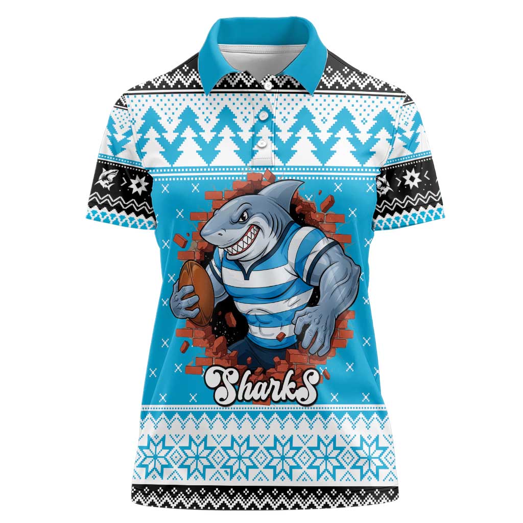 Claus Shark Strikes Personalized Women Polo Shirt Christmas Rugby League Spirit - Aussie Hoodie
