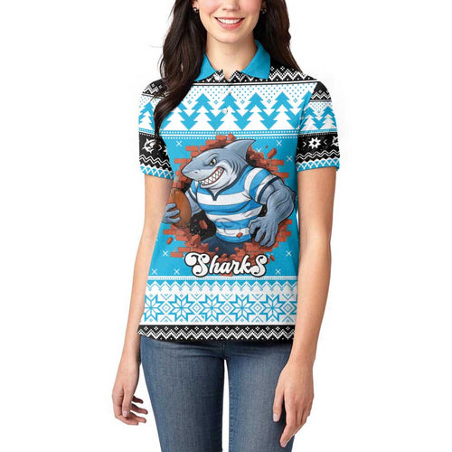 Claus Shark Strikes Personalized Women Polo Shirt Christmas Rugby League Spirit - Aussie Hoodie