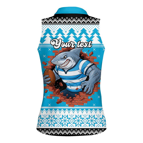 Claus Shark Strikes Personalized Women Sleeveless Polo Shirt Christmas Rugby League Spirit - Aussie Hoodie
