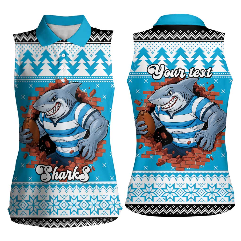 Claus Shark Strikes Personalized Women Sleeveless Polo Shirt Christmas Rugby League Spirit - Aussie Hoodie