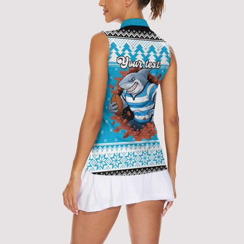 Claus Shark Strikes Personalized Women Sleeveless Polo Shirt Christmas Rugby League Spirit - Aussie Hoodie